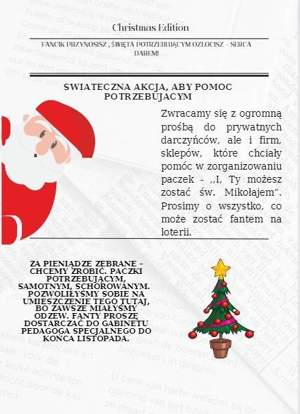 Pomocni z Żeroma zwracają się o pomoc - plakat z wizerunkiem św. Mikołaja i prośbą o wsparcie akcji